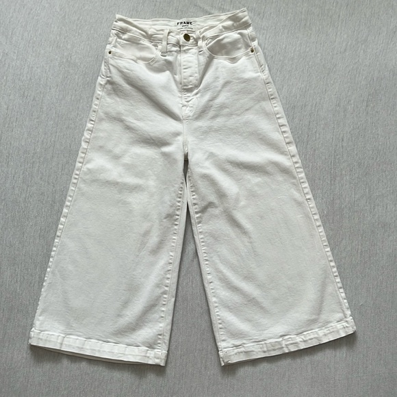 Frame Denim Le Gaucho, high rise, wide, crop, white denim jeans size 27 - Picture 3 of 13